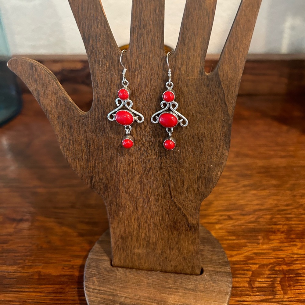 2 inch drop red corral, sterling silver earrings. Such a beautiful RED